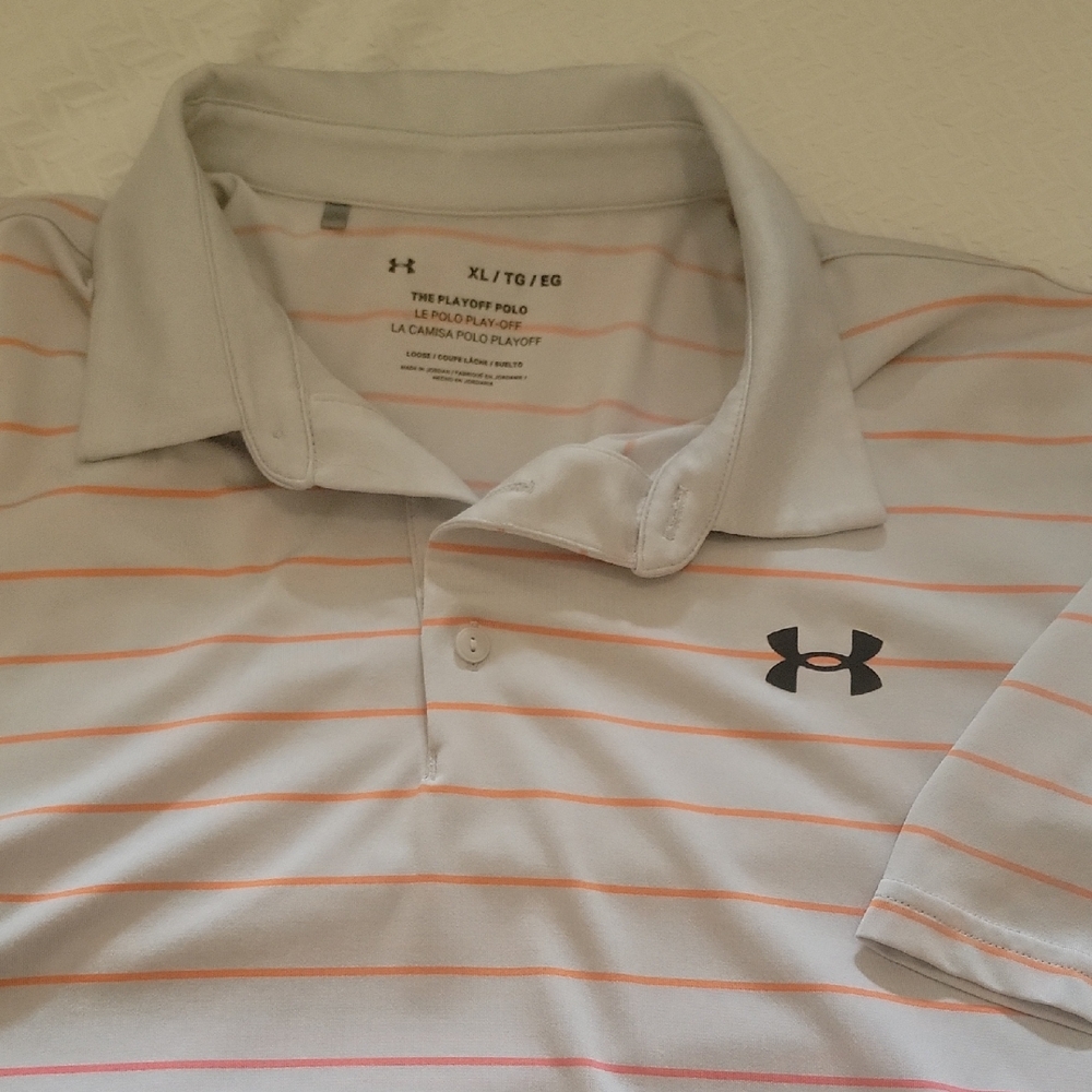 Under Armour Men's Gray Polo with Subtle Orange Stripes